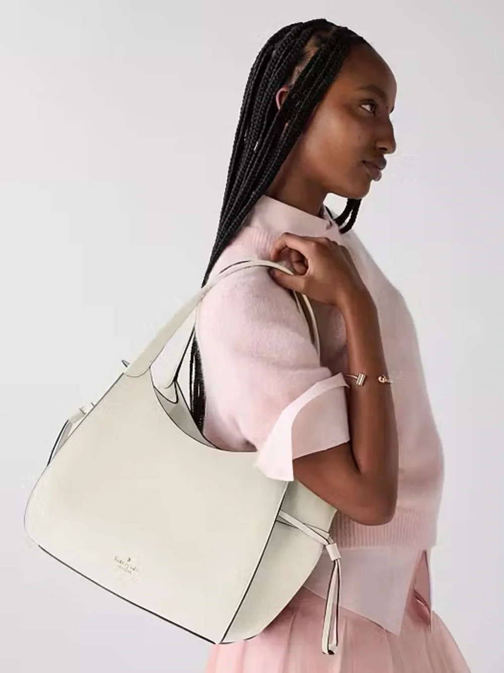 ♠️Kate Spade Stash Pebbled Leather Carryall Shoulder Bag, Light Cream NEW NWT